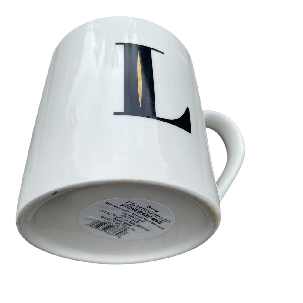 Threshold Stonewear Mug White with Black Trim Initial L in Black with Gold - Picture 6 of 6